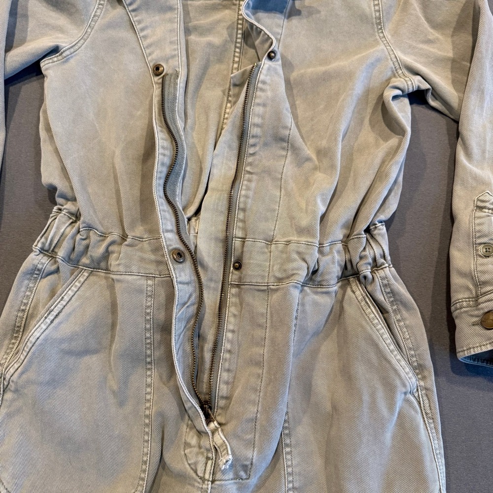 Faherty Women's Utility Jumpsuit M Sage Green Khaki Cinch Waist Long Sleeve - Picture 9 of 16